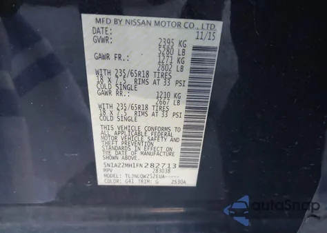 2015 Nissan Murano Sv from USA, damaged, VIN 5N1AZ2MH1FN282713